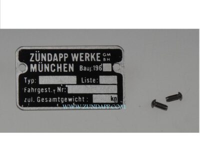 Frame typeplaatje 1960 met klinknagels